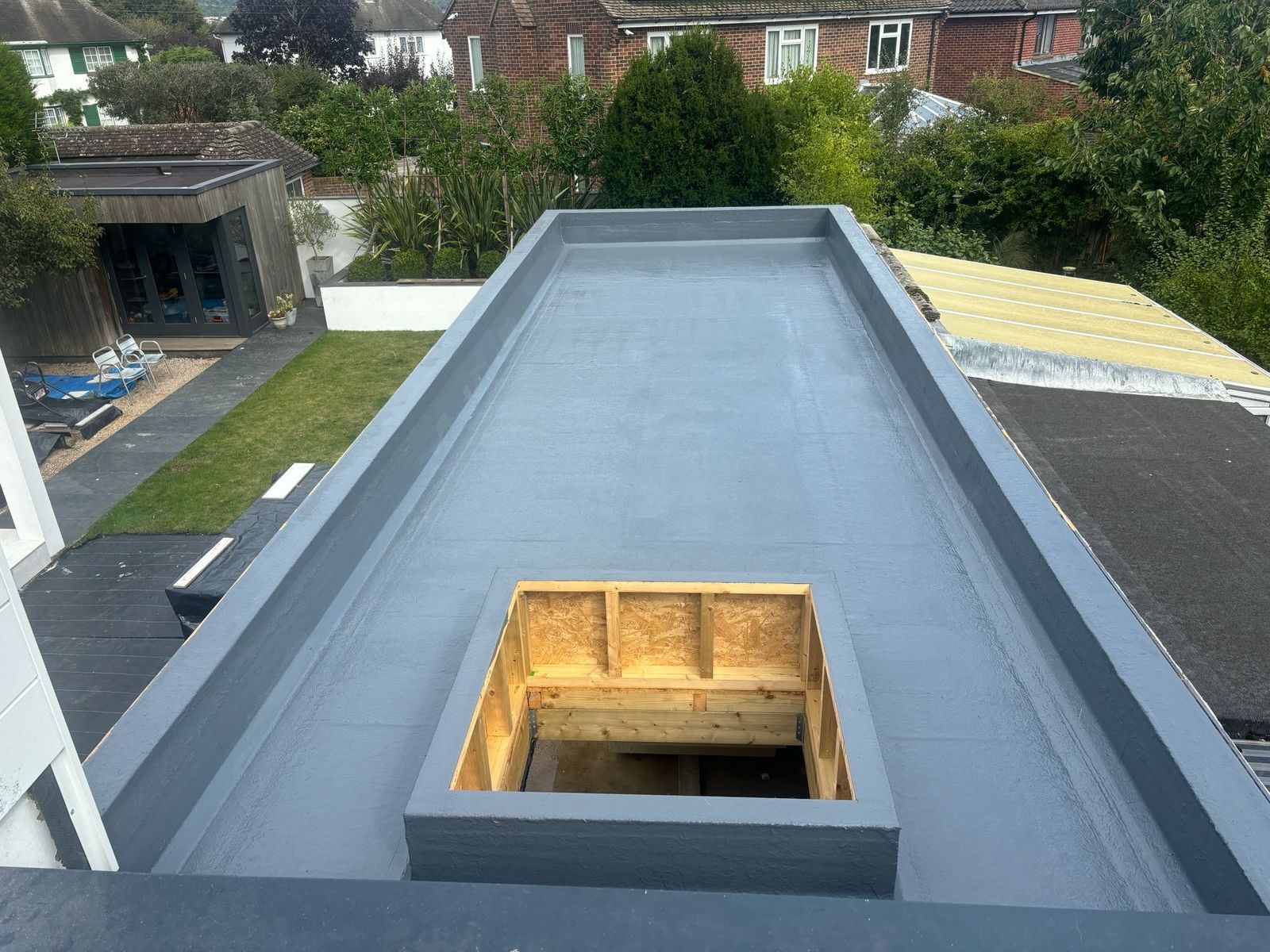 Long fibreglass flat roof run